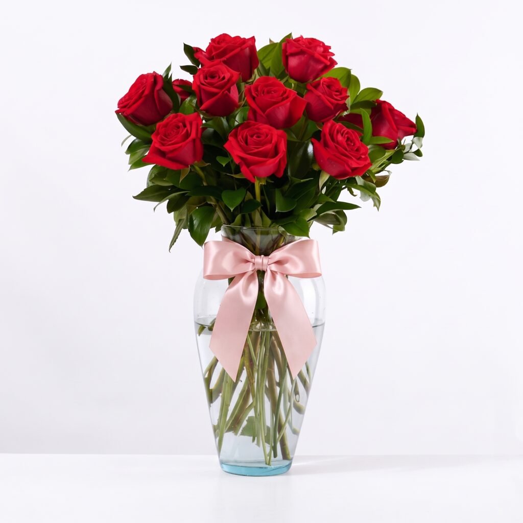 Detalle de Amor con 12 Rosas Rojas